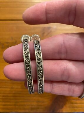 Lois Hill Sterling Silver 925 Oxidized Hoop Earrings
